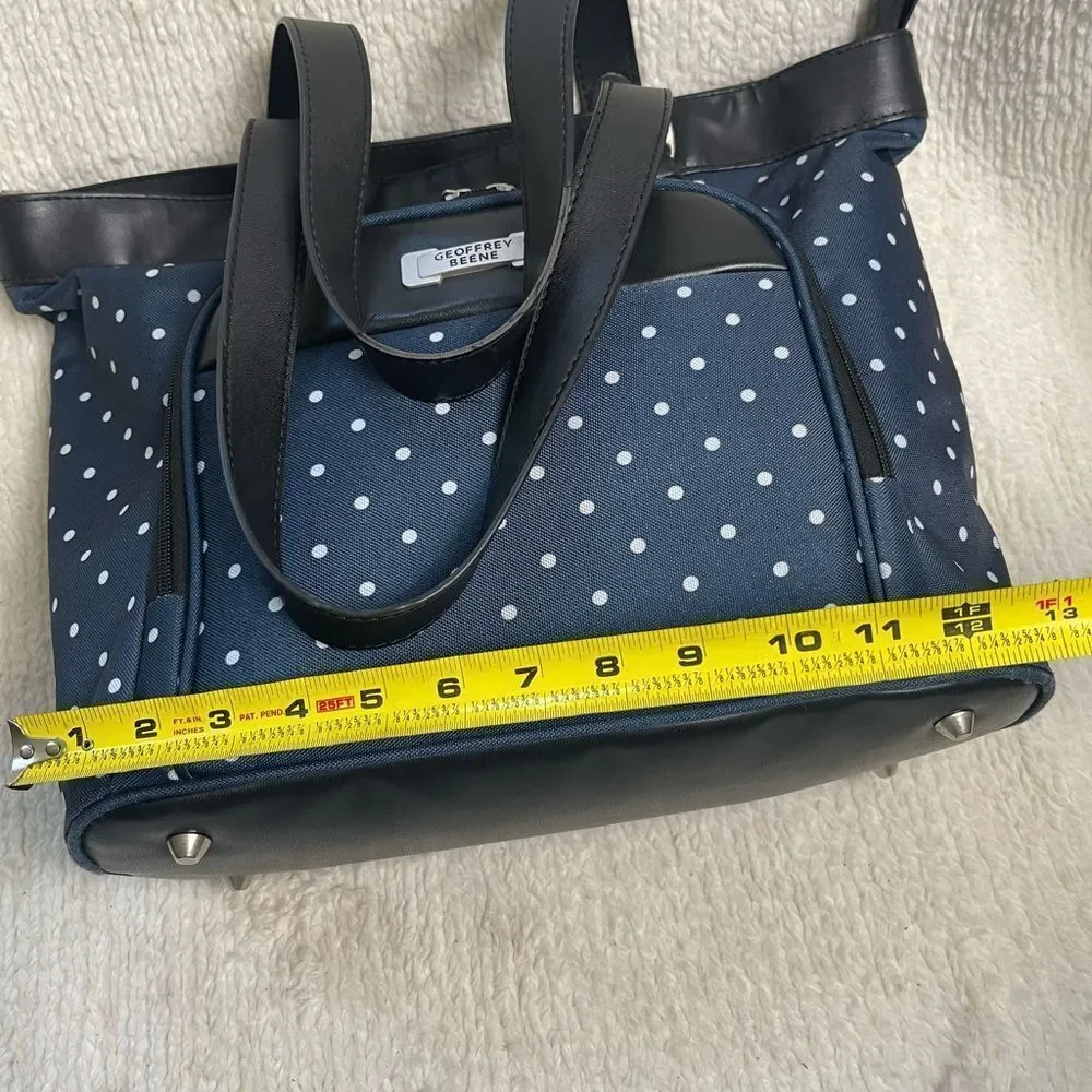 Geoffrey Beene Executive Women Bag Navy Blue & White Polka Dots Canvas .